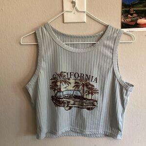 Juniors Large California Graphic Cropped Ribbed Tank Top - Light Blue